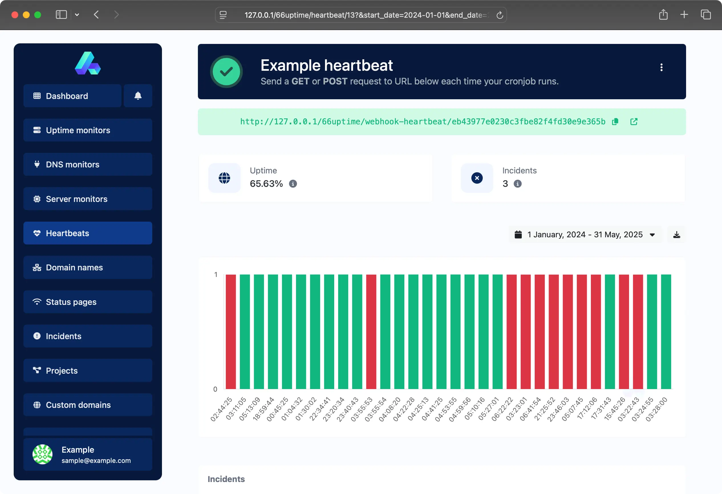 Capture d'écran de la page du moniteur de fréquence cardiaque de l'application