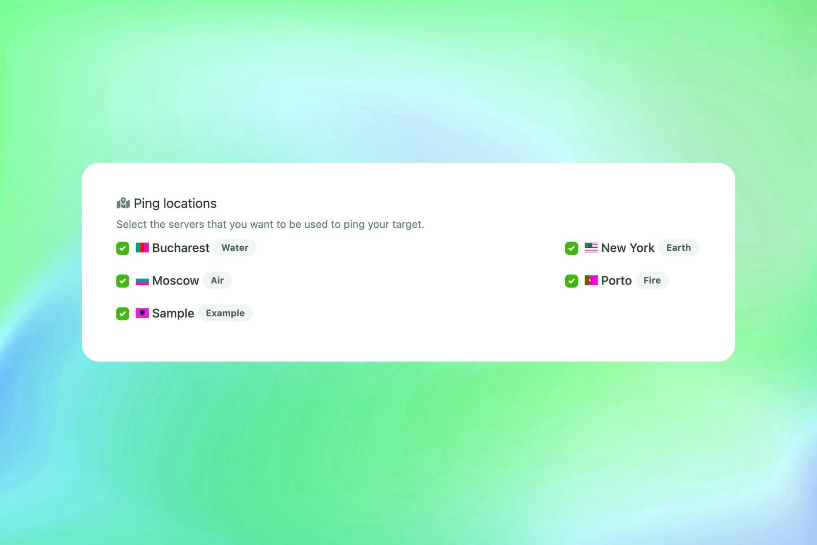 Capture d'écran de la fonctionnalité de ping des serveurs de l'application